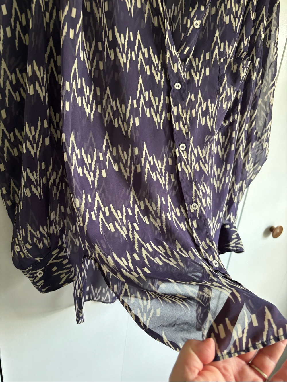 Zara Sheer Navy Patterned Tunic Large - Picture 4 of 13